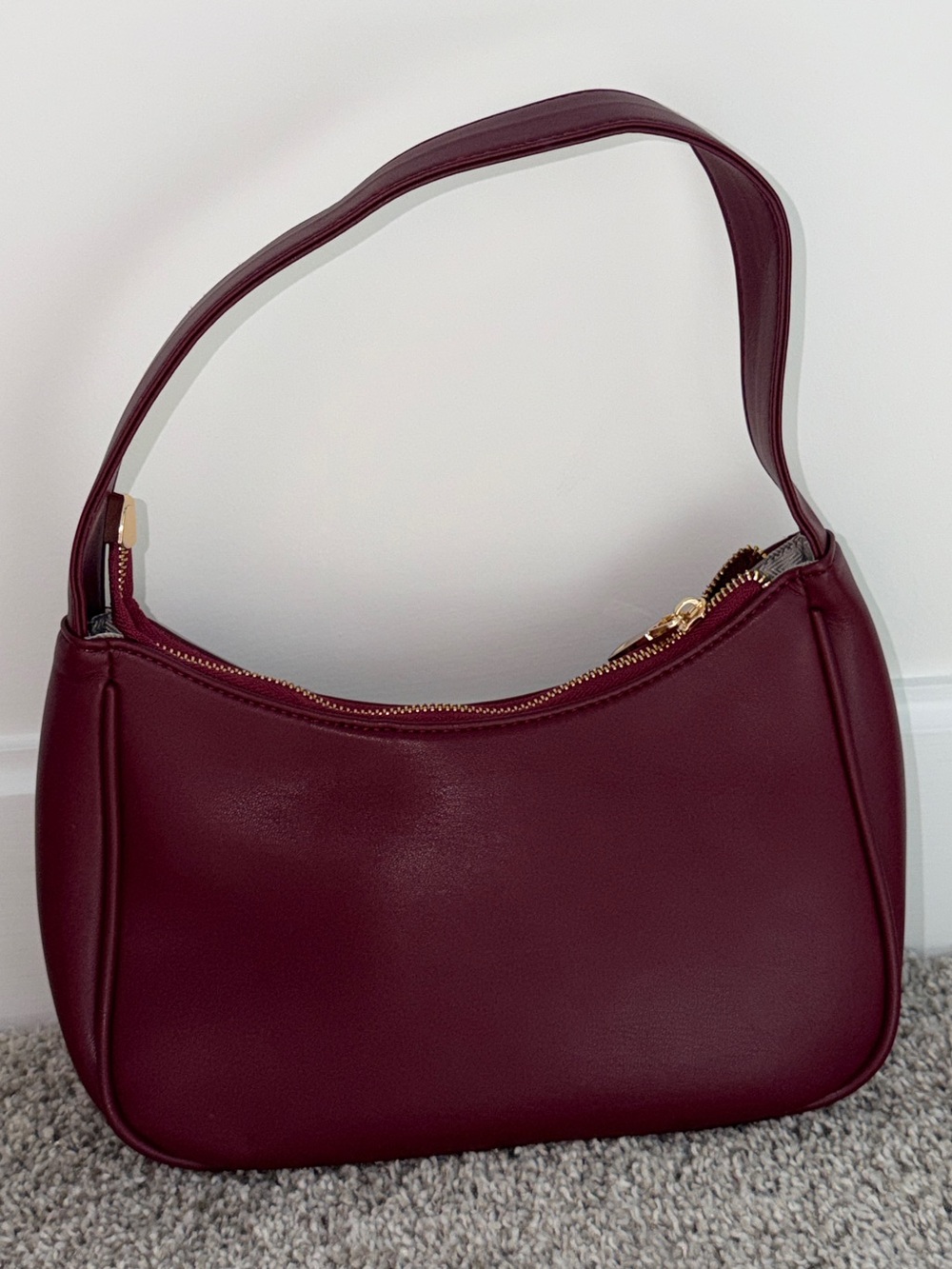 Burgundy Shoulder Bag Gold Hardware | Y2K Mini Hobo Purse